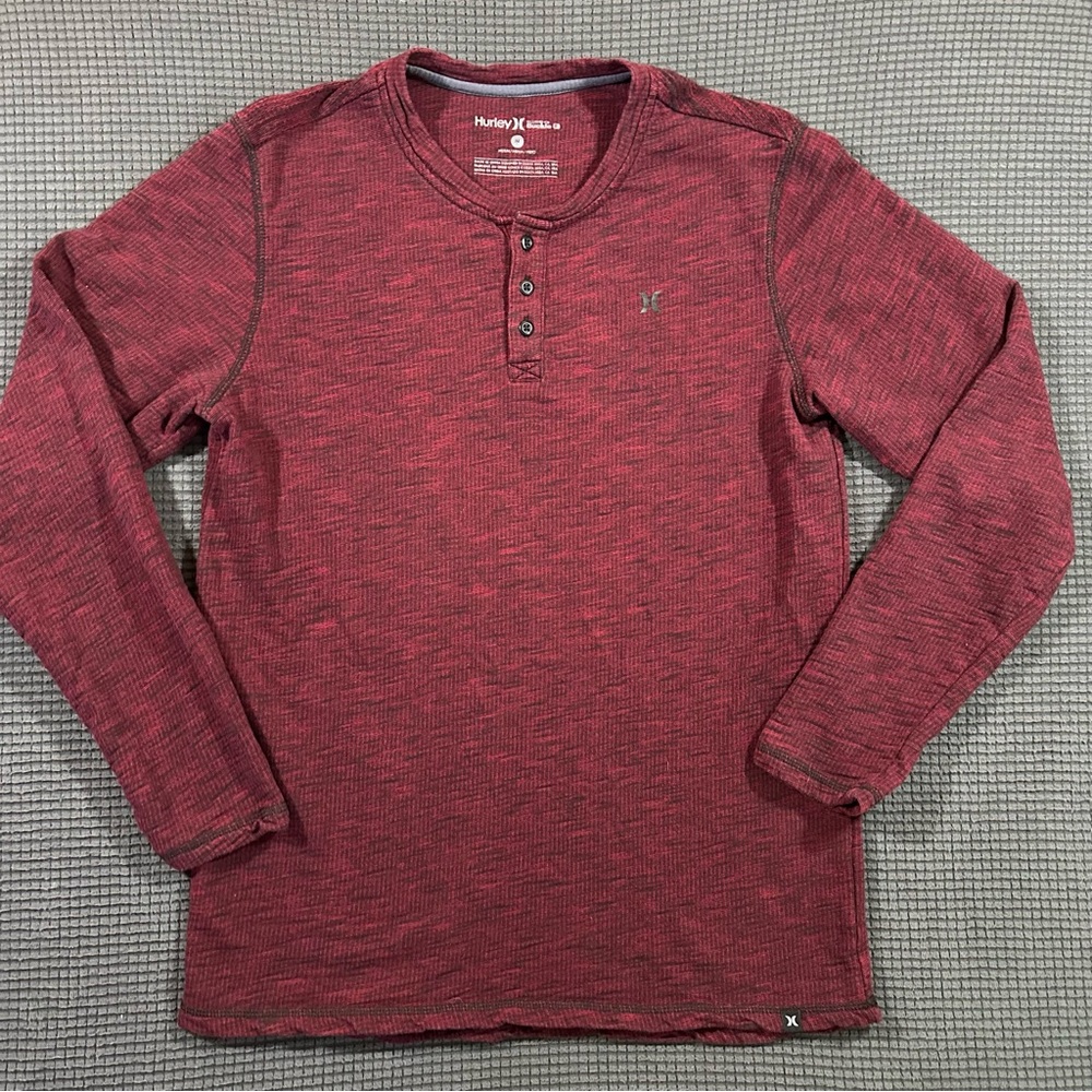 Hurley Buckle Exclusive Mens Medium Red Space Dye Long Sleeve Henley Shirt